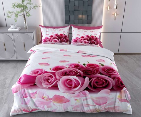 Lenjerie de pat pentru o persoana (DE), 2 piese, L'essentiel Maison, Pink Rosie, Bumbac;Poliester, Roz/Alb