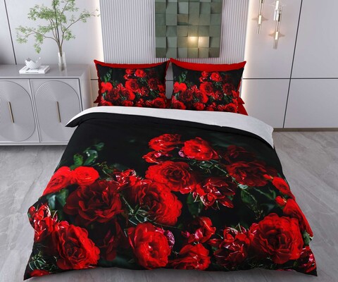 Lenjerie de pat pentru o persoana Single XXL (DE), 2 piese, L'essentiel Maison, Alena, Bumbac;Poliester, Roșu/Negru