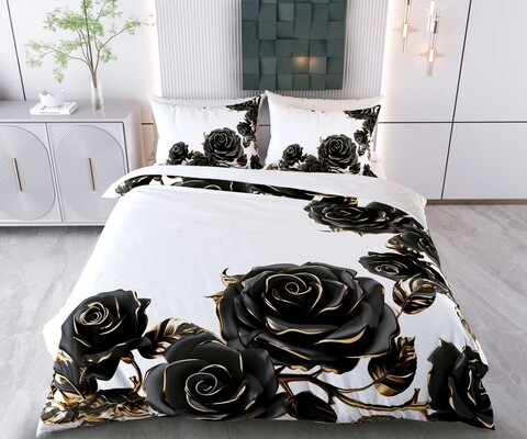 Lenjerie de pat pentru o persoana Single XXL (DE), 2 piese, L'essentiel Maison, Alone, Bumbac;Poliester, Alb/Negru