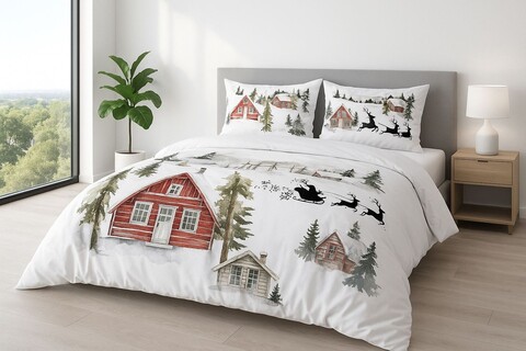 Lenjerie de pat pentru o persoana Single XXL (DE), 2 piese, L'essentiel Maison, Chalet, Bumbac;Poliester, Alb / Roșu / Verde / Maro