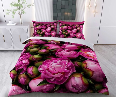 Lenjerie de pat pentru o persoana Single XXL (DE), 2 piese, L'essentiel Maison, Claris, Bumbac;Poliester, Roz / Verde / Negru