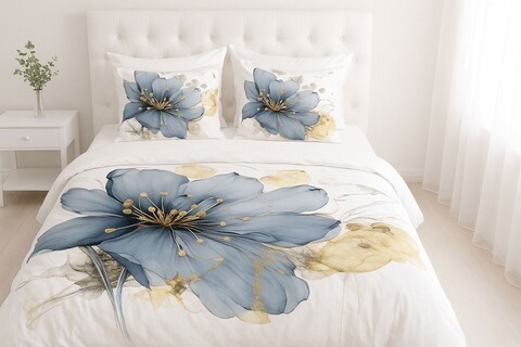 Lenjerie de pat pentru o persoana Single XXL (DE), 2 piese, L'essentiel Maison, Flora, Bumbac;Poliester, Alb / Albastru / Auriu