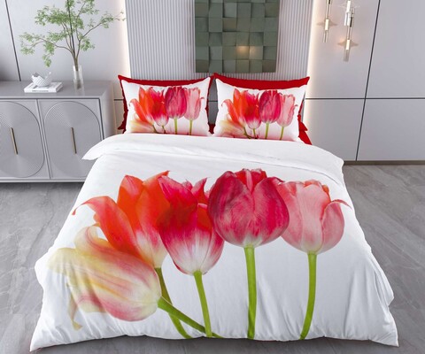 Lenjerie de pat pentru o persoana Single XXL (DE), 2 piese, L'essentiel Maison, Kital, Bumbac;Poliester, Alb / Roșu / Portocaliu / Roz / Verde