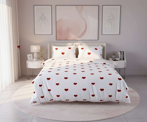 Lenjerie de pat pentru o persoana Single XXL (DE), 2 piese, L'essentiel Maison, Livas, Bumbac;Poliester, Alb/Rosu