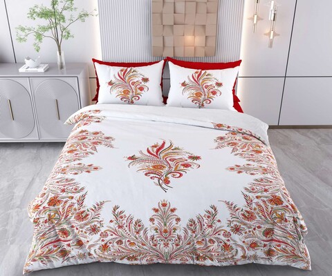 Lenjerie de pat pentru o persoana Single XXL (DE), 2 piese, L'essentiel Maison, Marif, Bumbac;Poliester, Alb / Roșu / Portocaliu / Verde