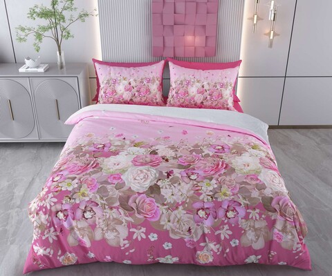 Lenjerie de pat pentru o persoana Single XXL (DE), 2 piese, L'essentiel Maison, Melinda, Bumbac;Poliester, Roz / Alb / Maro