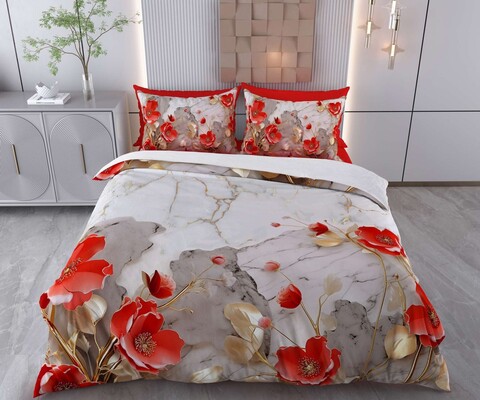 Lenjerie de pat pentru o persoana Single XXL (DE), 2 piese, L'essentiel Maison, Mihen, Bumbac;Poliester, Roșu / Gri / Auriu / Alb