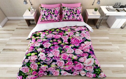 Lenjerie de pat pentru o persoana Single XXL (DE), 2 piese, L'essentiel Maison, Rozie, Bumbac;Poliester, Roz / Verde / Roz prăfuit