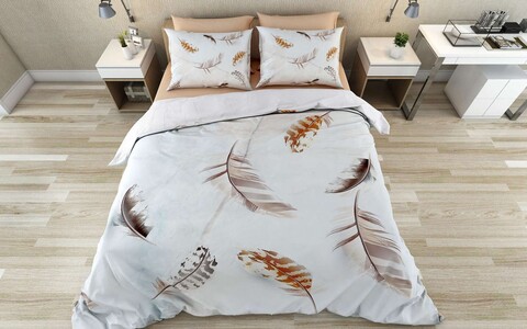 Lenjerie de pat pentru o persoana Single XXL (DE), 2 piese, L'essentiel Maison, Sare, Bumbac;Poliester, Alb/Maro