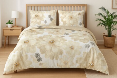 Lenjerie de pat pentru o persoana Single XXL (DE), 2 piese, L'essentiel Maison, Solea, Bumbac;Poliester, Crem / Bej / Gri