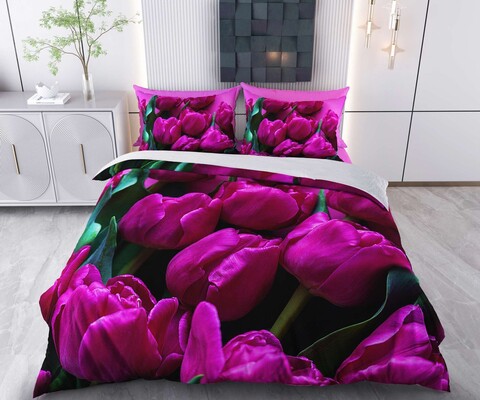 Lenjerie de pat dubla (DE), 3 piese, L'essentiel Maison, Seren, Bumbac;Poliester, Mov/Verde