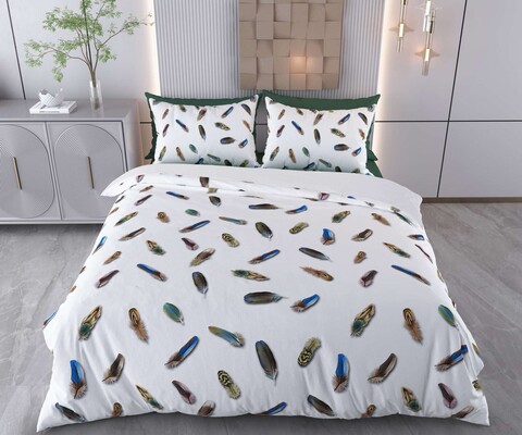 Lenjerie de pat dubla Super King (EU) (IT), 3 piese, L'essentiel Maison, Posay, Bumbac;Poliester, Alb / Albastru închis / Maro