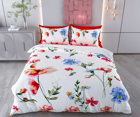 Lenjerie de pat dubla Super King (FR), 3 piese, L'essentiel Maison, Floser, Bumbac;Poliester, Alb / Roșu / Verde / Albastru