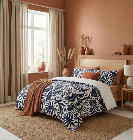 Lenjerie de pat pentru o persoana (DE), 2 piese, L'essentiel Maison, Mediterranean Blue, Bumbac;Poliester, Bleumarin/Alb