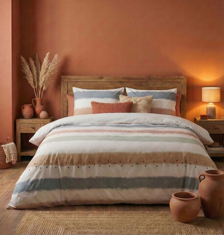 Lenjerie de pat dubla (DE), 3 piese, L'essentiel Maison, Sunset, Bumbac;Poliester, Roșu / Albastru / Bej / Alb