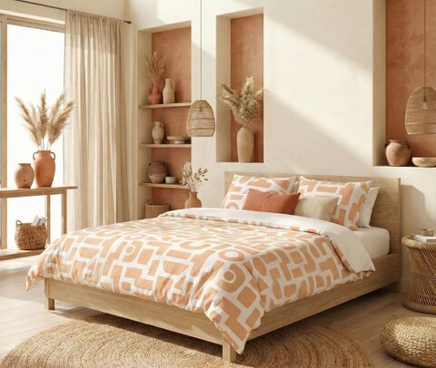 Lenjerie de pat dubla Super King (EU) (IT), 3 piese, L'essentiel Maison, Sienna, Bumbac;Poliester, Portocaliu/Alb