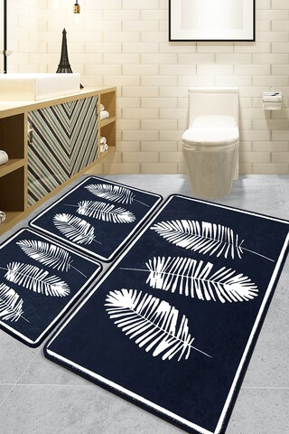 Set covorase de baie, L'essentiel Maison, Hoja, Poliester, Negru