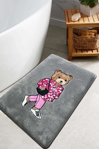 Covoras de baie, L'essentiel Maison, Boss Bear, 60x100 cm, Poliester, Fumuriu