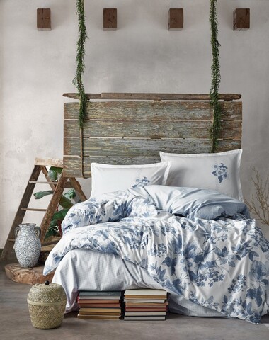 Lenjerie de pat pentru o persoana (FR), L'essentiel Maison, Miarosa v1, Bumbac Ranforce, Albastru