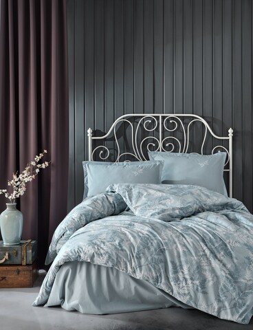 Lenjerie de pat pentru o persoana (FR), L'essentiel Maison, Natur v1, Bumbac Ranforce, Turcoaz