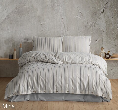 Lenjerie de pat dubla Super King (EU) (IT), 3 piese, L'essentiel Maison, Miha v1, Bumbac, Crem / Mov