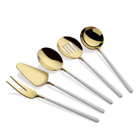 Set ustensile pentru gatit, Hermia, 645DRM1115, Inox , Polonic pentru sos: 20,5 cm (1 bucată), Aur/Alb