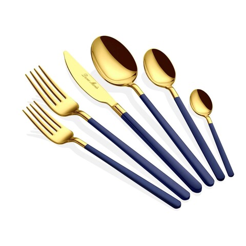 Set tacamuri, Hermia, 645DRM1224, Inox, Lingură de masă: 21,3 cm (6 bucăți), Aur / Albastru
