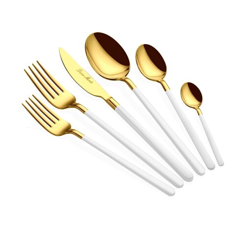Set tacamuri, Hermia, 645DRM1225, Inox, Lingură de masă: 21,3 cm (6 bucăți), Aur/Alb