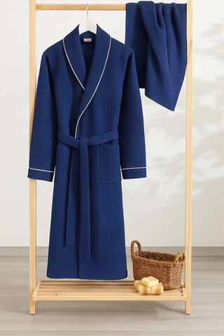 Set halat si prosop de baie, L'essentiel Maison, Soho, 65% bumbac/35% poliester, Albastru navy