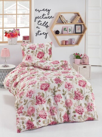Lenjerie de pat pentru o persoana 2 piese, L'essentiel Maison, Care, 65% bumbac/35% poliester, Roz / Alb / Verde