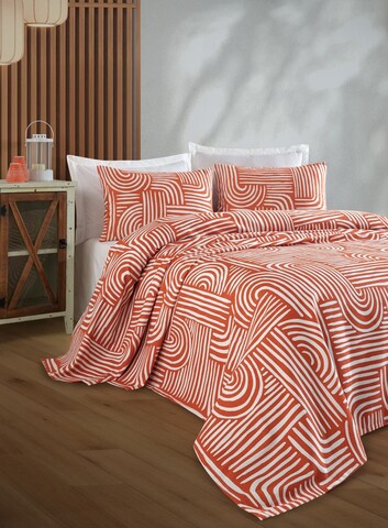 Cuvertura pique Single, L'essentiel Maison, Line Art, Bumbac, Caramiziu