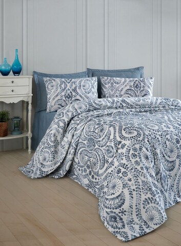 Cuvertura pique Single, L'essentiel Maison, Loop, Bumbac, Albastru