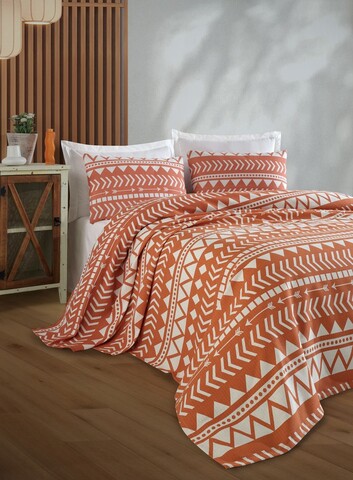 Set cuvertura pique Single 2 piese, L'essentiel Maison, Artec, Bumbac, Portocaliu