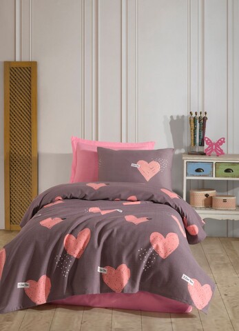 Set cuvertura pique Single, L'essentiel Maison, Jana, Bumbac, Roz