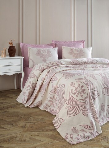 Set cuvertura pique Single, L'essentiel Maison, Jumbo, Bumbac, Roz prafuit