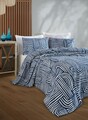 Set cuvertura pique Single, L'essentiel Maison, Line Art, Bumbac, Albastru