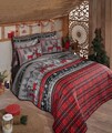 Set cuvertura Single 160x220 cm, 2 piese, L'essentiel Maison, Christmas, 65% bumbac/35% poliester, Roșu / Gri / Negru