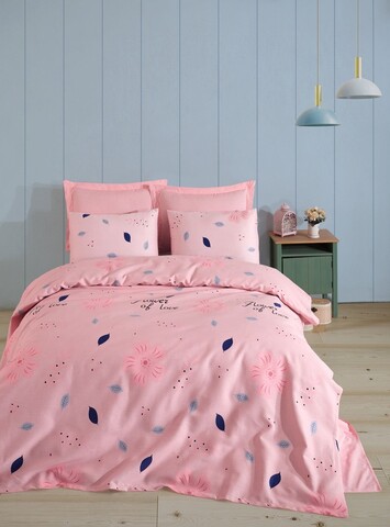 Set cuvertura pique dubla, L'essentiel Maison, FlowerofLove, Bumbac, Roz pudra