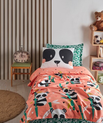 Cuvertura pique Single (FR), L'essentiel Maison, Panida, Bumbac, Roz / Verde / Negru / Alb