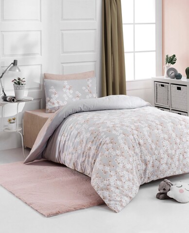 Lenjerie de pat pentru o persoana (FR), 2 piese, L'essentiel Maison, Piti Yaprak, 65% bumbac/35% poliester, Roz prafuit