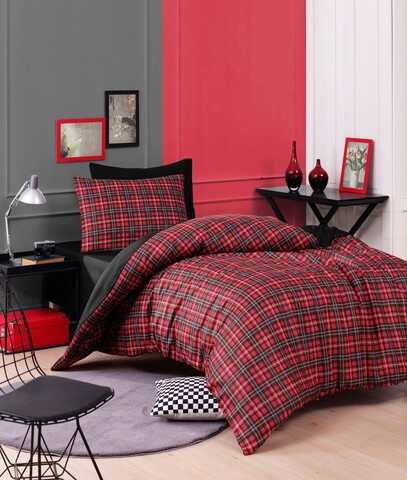 Lenjerie de pat pentru o persoana (EU) (IT), 2 piese, L'essentiel Maison, Iskoç, 65% bumbac/35% poliester, Rosu