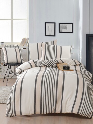 Lenjerie de pat pentru o persoana (DE), 2 piese, L'essentiel Maison, Astana, Bumbac;Poliester, Bej/Negru