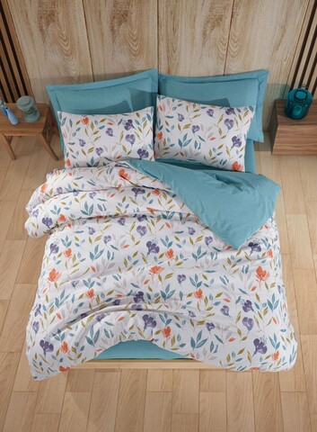 Lenjerie de pat pentru o persoana Single XXL (DE), 2 piese, L'essentiel Maison, Floral, 65% bumbac/35% poliester, Turcoaz / Liliac / Portocaliu / Alb