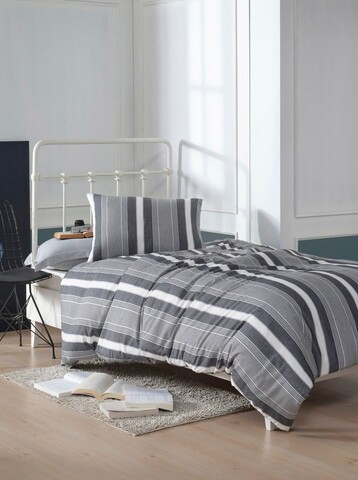 Set lenjerie de pat pentru o persoana Single XL (DE), 2 piese, L'essentiel Maison, Dakar, Bumbac;Poliester, Negru / Gri / Alb