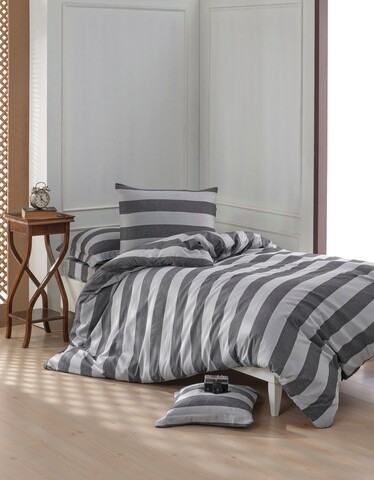 Set lenjerie de pat pentru o persoana Single XL (DE), 2 piese, L'essentiel Maison, Max Yollu Saten, Bumbac;Poliester, Negru