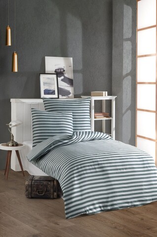 Set lenjerie de pat pentru o persoana Single XL (DE), 2 piese, L'essentiel Maison, Water Yollu Saten, Bumbac;Poliester, Verde