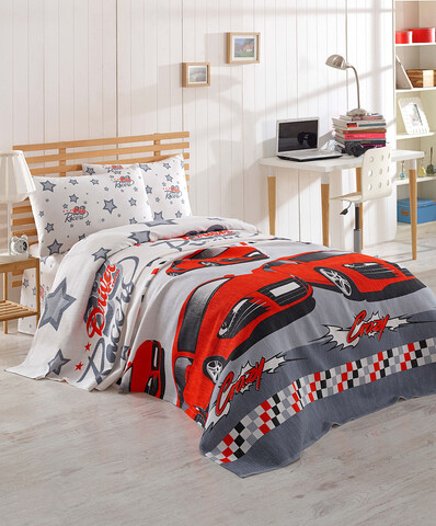 Cuvertura pique dubla King (EU) (FR), L'essentiel Maison, Crazy, Bumbac, Alb / Gri / Roșu