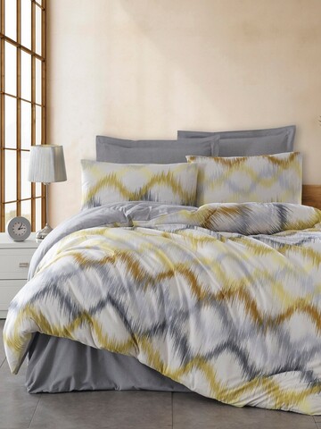 Lenjerie de pat dubla King (FR), 3 piese, L'essentiel Maison, Beat, 65% bumbac/35% poliester, Gri / Galben