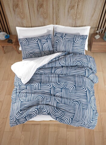 Lenjerie de pat dubla King (FR), 3 piese, L'essentiel Maison, Line Art, 65% bumbac/35% poliester, Albastru