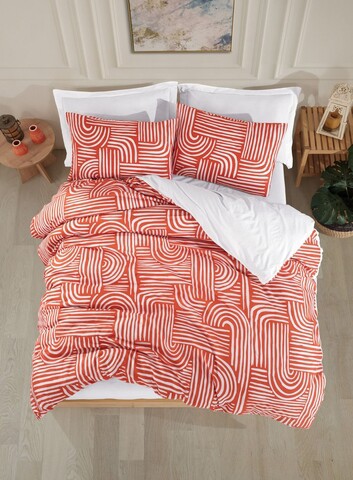 Lenjerie de pat dubla King (FR), 3 piese, L'essentiel Maison, Line Art, 65% bumbac/35% poliester, Caramiziu